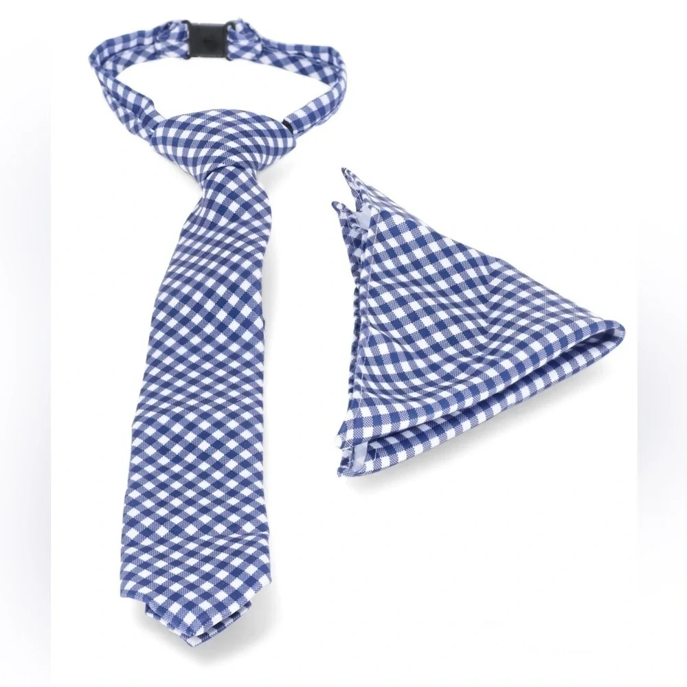 Boys Blue & White Necktie and Pocket Square Set, 2-Piece